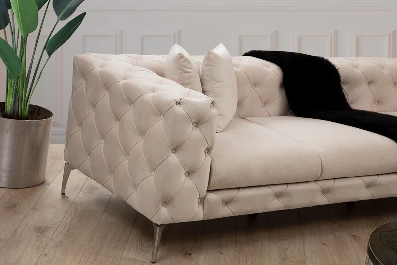 Beachport Stor Hörnsoffa 6-sits L formad - Beige / Sammet - Möbler - Soffa - Sammetssoffa