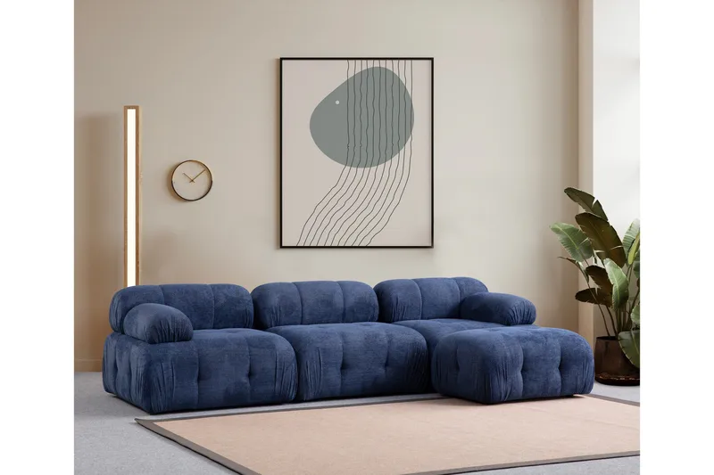 Belgin Bubblig Divansoffa 3-sits med fasta armstöd - Blå - Möbler - Soffa - Modulsoffa - Komplett modulsoffa