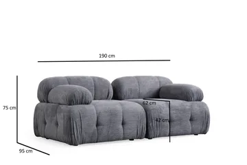 Belgin Bubblig Soffa 2-sits med fasta armstöd - Grå - Möbler - Soffa - Modulsoffa - Komplett modulsoffa