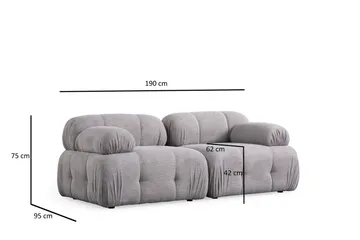 Belgin Bubblig Soffa 2-sits med fasta armstöd - Ljusgrå - Möbler - Soffa - Modulsoffa - Komplett modulsoffa
