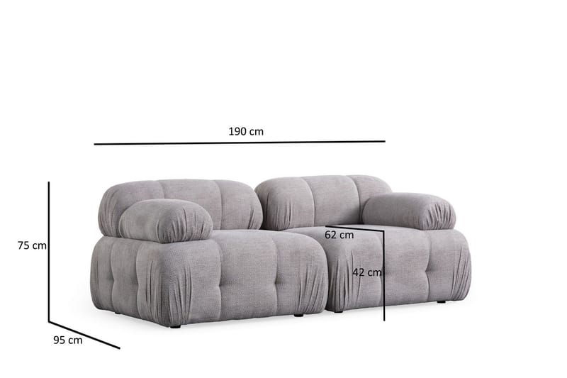 Belgin Bubblig Soffa 2-sits med fasta armstöd - Ljusgrå - Möbler - Soffa - Modulsoffa - Komplett modulsoffa