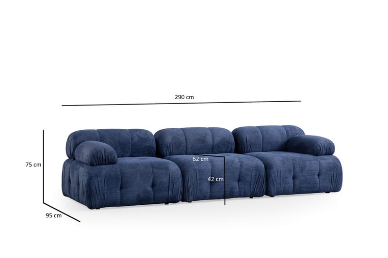 Belgin Bubblig Soffa 3-sits med fasta armstöd - Blå - Möbler - Soffa - Modulsoffa - Komplett modulsoffa