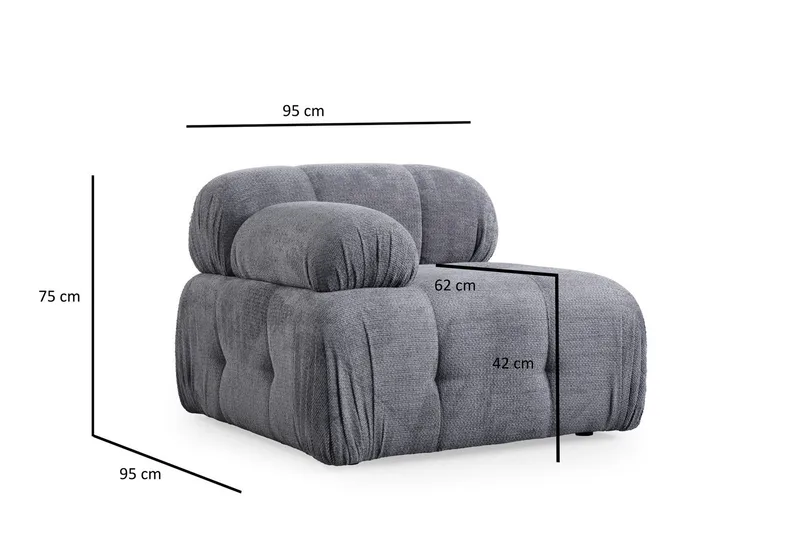 Belgin Bubblig Soffa 3-sits med fasta armstöd - Grå - Möbler - Soffa - Modulsoffa - Komplett modulsoffa