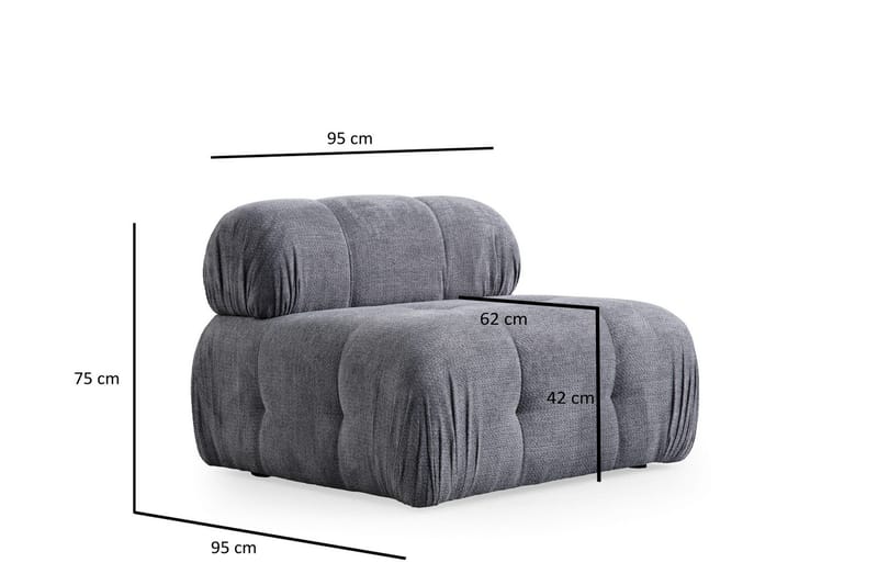 Belgin Bubblig Soffa 3-sits med fasta armstöd - Grå - Möbler - Soffa - Modulsoffa - Komplett modulsoffa