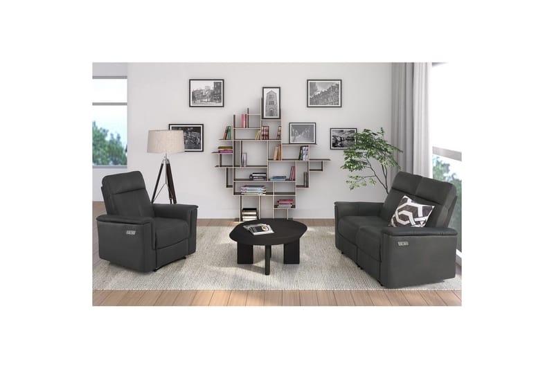 2-sitssoffa Southbrook Grå, PU/trä/metall, Elektrisk vilstol - Grå, PU/trä/metall, Elektrisk vilstol - Möbler - Soffa - Biosoffa & reclinersoffa