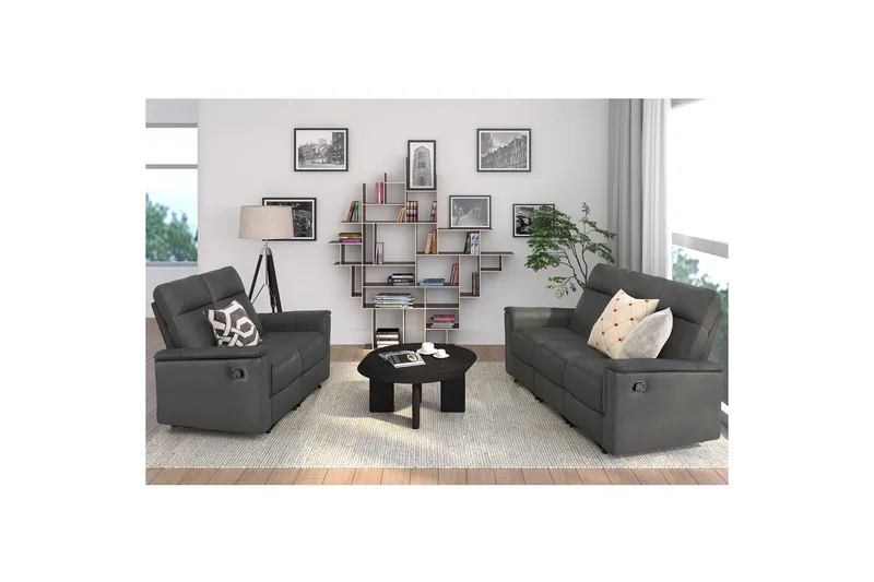 2-sitssoffa Southbrook Grå, PU/trä/metall, Manuell vilstol - Grå, PU/trä/metall, Manuell vilstol - Möbler - Soffa - Biosoffa & reclinersoffa