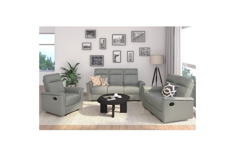 2-sitssoffa Southbrook Ljusgrå, PU/trä/metall, Manuell vilstol - Ljusgrå, PU/trä/metall, Manuell vilstol - Möbler - Soffa - Biosoffa & reclinersoffa