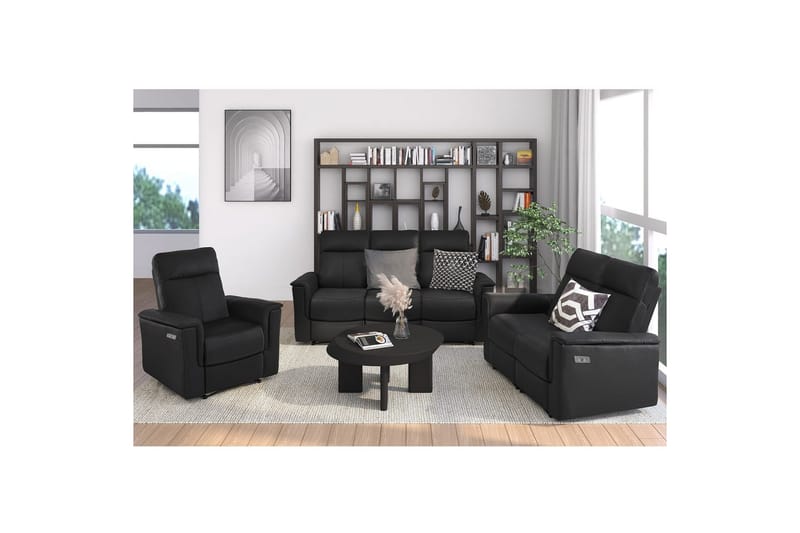 2-sitssoffa Southbrook Svart, Äkta läder/PU/Trä/Metall, Elektrisk vilstol - Svart, Äkta läder/PU/Trä/Metall, Elektrisk vilstol - Möbler - Soffa - Biosoffa & reclinersoffa