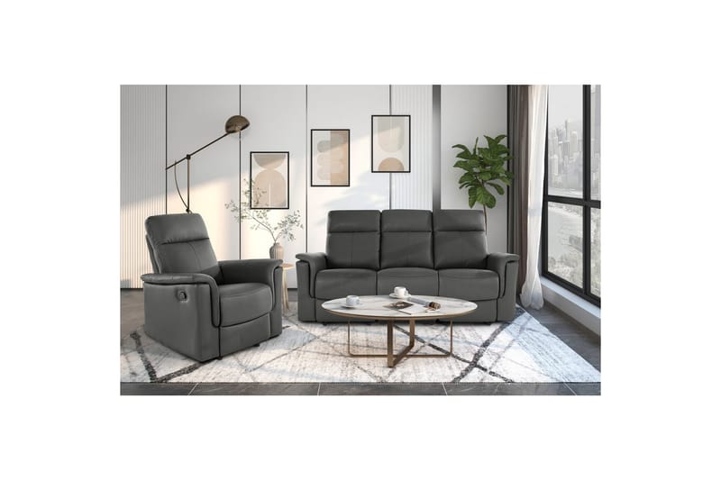 3-sitssoffa Southbrook Grå, PU/trä/metall, Elektrisk vilstol - Grå, PU/trä/metall, Elektrisk vilstol - Möbler - Soffa - Biosoffa & reclinersoffa