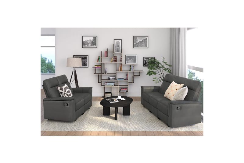 3-sitssoffa Southbrook Grå, PU/trä/metall, Manuell vilstol - Grå, PU/trä/metall, Manuell vilstol - Möbler - Soffa - Biosoffa & reclinersoffa