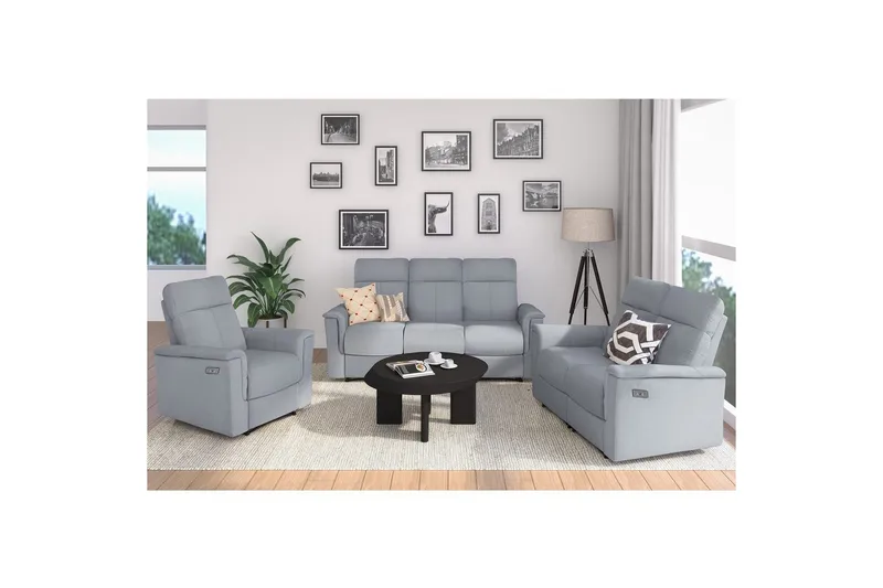 3-sitssoffa Southbrook Ljusgrå, Tyg/Trä/Metall, Elektrisk vilstol - Ljusgrå, Tyg/Trä/Metall, Elektrisk vilstol - Möbler - Soffa - Biosoffa & reclinersoffa