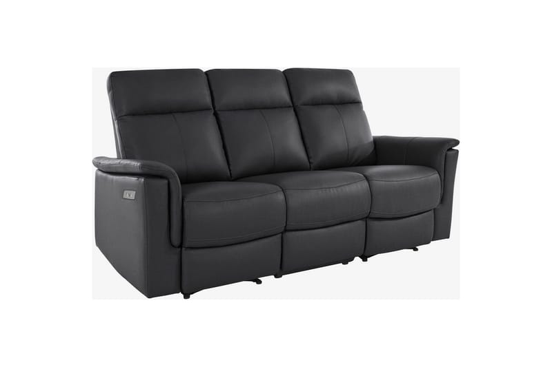 3-sitssoffa Southbrook Svart, Äkta läder/PU/Trä/Metall, Elektrisk vilstol - Svart, Äkta läder/PU/Trä/Metall, Elektrisk vilstol - Möbler - Soffa - Biosoffa & reclinersoffa