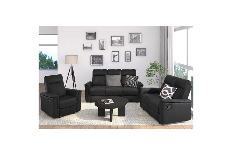 3-sitssoffa Southbrook Svart, Läder/PU/Trä/Metall, Manuell vilstol - Svart, Läder/PU/Trä/Metall, Manuell vilstol - Möbler - Soffa - Biosoffa & reclinersoffa