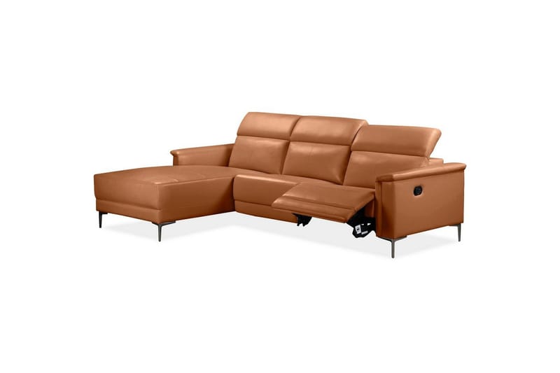 Hörnsoffa 3-sits Lund Cognac, Läder/PU, Vänster Manuell Fåtölj - Cognac, Läder/PU, Vänster Manuell Fåtölj - Möbler - Soffa - Biosoffa & reclinersoffa