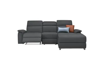 Hörnsoffa 3-sits Pareli Grå, Läder/PU, Höger manuell vilstol - Grå, Läder/PU, Höger manuell vilstol - Möbler - Soffa - Biosoffa & reclinersoffa
