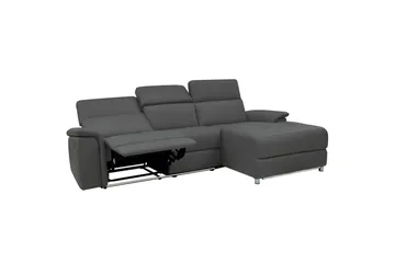 Hörnsoffa 3-sits Pareli Grå, Läder/PU, Höger manuell vilstol - Grå, Läder/PU, Höger manuell vilstol - Möbler - Soffa - Biosoffa & reclinersoffa