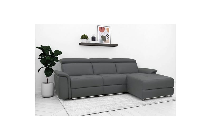 Hörnsoffa 3-sits Pareli Grå, Läder/PU, Höger manuell vilstol - Grå, Läder/PU, Höger manuell vilstol - Möbler - Soffa - Biosoffa & reclinersoffa