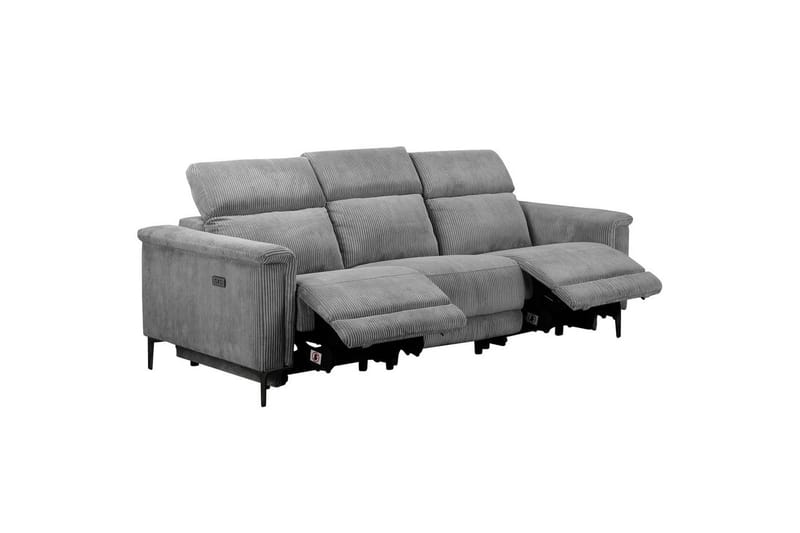 Lund 3-sits Rektangulär Biosoffa med Recliner 222 cm i Manchester - Grå - Möbler - Soffa - Biosoffa & reclinersoffa