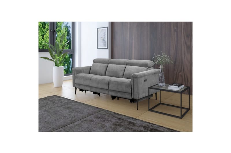 Lund 3-sits Rektangulär Biosoffa med Recliner 222 cm i Manchester - Grå - Möbler - Soffa - Biosoffa & reclinersoffa