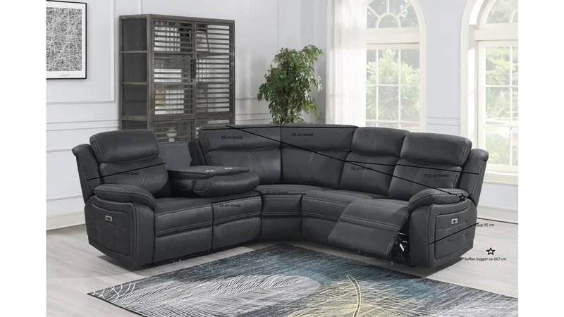 Reclinerhörnsoffa Rindal Elektrisk - grå - Möbler - Soffa - Biosoffa & reclinersoffa
