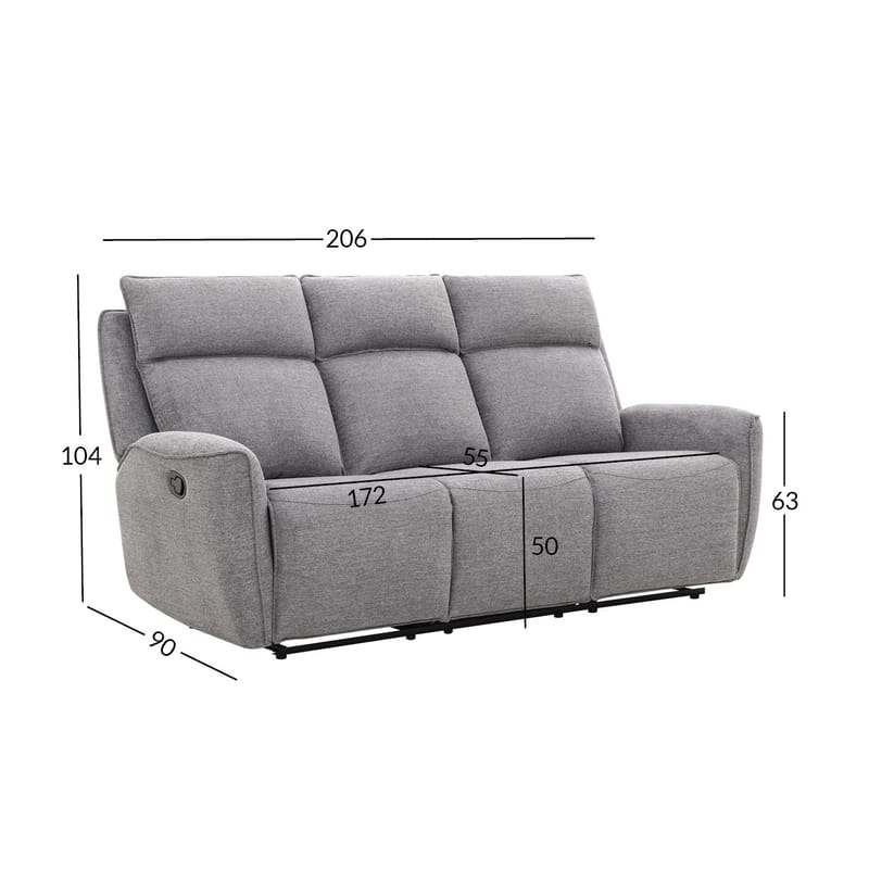 Reclinersoffa Östvik 3-sits med manuell mekanism - grå - Möbler - Soffa - Biosoffa & reclinersoffa