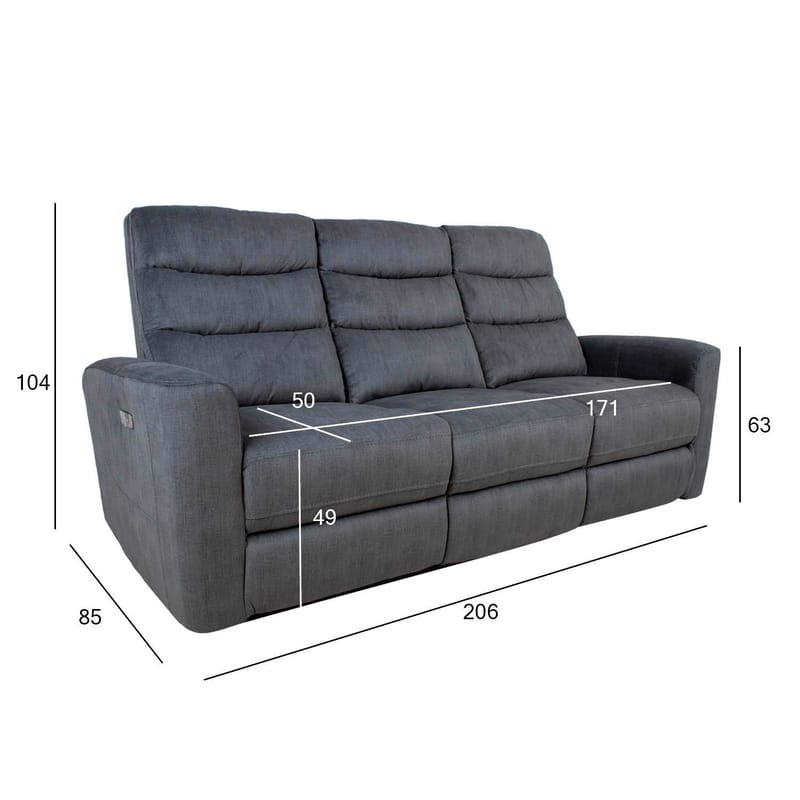 Reclinersoffa Darvi 3-sits med elektrisk mekanism - Grå sammet - Möbler - Soffa - Biosoffa & reclinersoffa