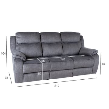 Reclinersoffa Iskmar 3-sits med manuell mekanism - Grå - Möbler - Soffa - Biosoffa & reclinersoffa