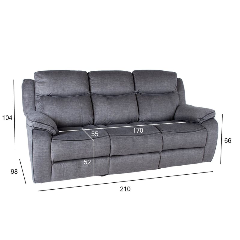 Reclinersoffa Iskmar 3-sits med manuell mekanism - Grå - Möbler - Soffa - Biosoffa & reclinersoffa
