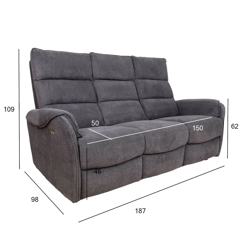 Reclinersoffa Mörvik 3-sits med elektrisk mekanism - blågrå - Möbler - Soffa - Biosoffa & reclinersoffa
