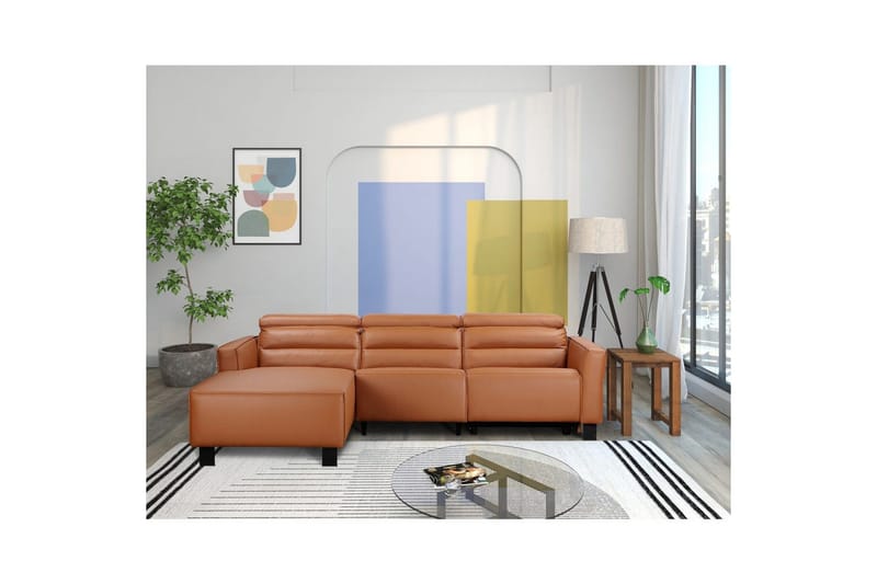 Reclinersoffa med hörn Loft24 Carpari Reclinersoffa 3-sits Brown Left-faced Artificial leather - Möbler - Soffa - Biosoffa & reclinersoffa