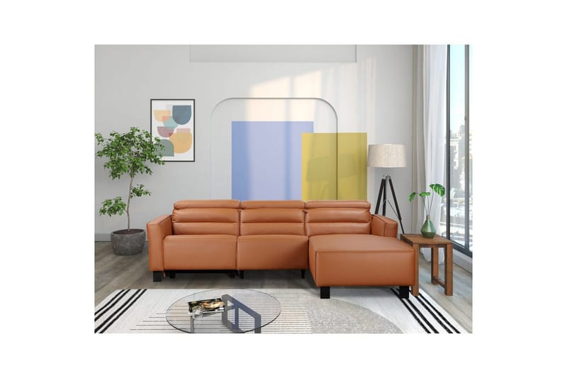 Reclinersoffa med hörn Loft24 Carpari Reclinersoffa 3-sits Brown Right-faced Artificial leather - Möbler - Soffa - Biosoffa & reclinersoffa