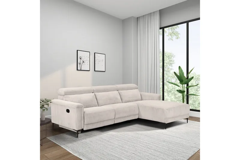 Reclinersoffa med hörn Loft24 Hörnsoffa 3-sits Lund Svart, PU, Vänster Manuell Fåtölj White 0 - Möbler - Soffa - Biosoffa & reclinersoffa