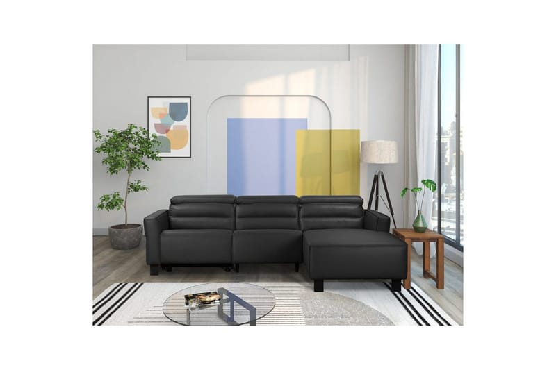 Reclinersoffa med hörn Loft24 Hörnsoffa Loft24 Carpari med manuell recliner Black Right-faced Artificial leather - Möbler - Soffa - Biosoffa & reclinersoffa