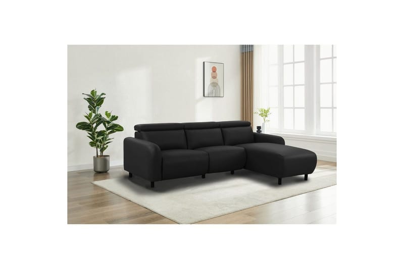 Reclinersoffa med hörn Loft24 Skaane Reclinersoffa 3-sits Black Right-faced Artificial leather - Möbler - Soffa - Biosoffa & reclinersoffa