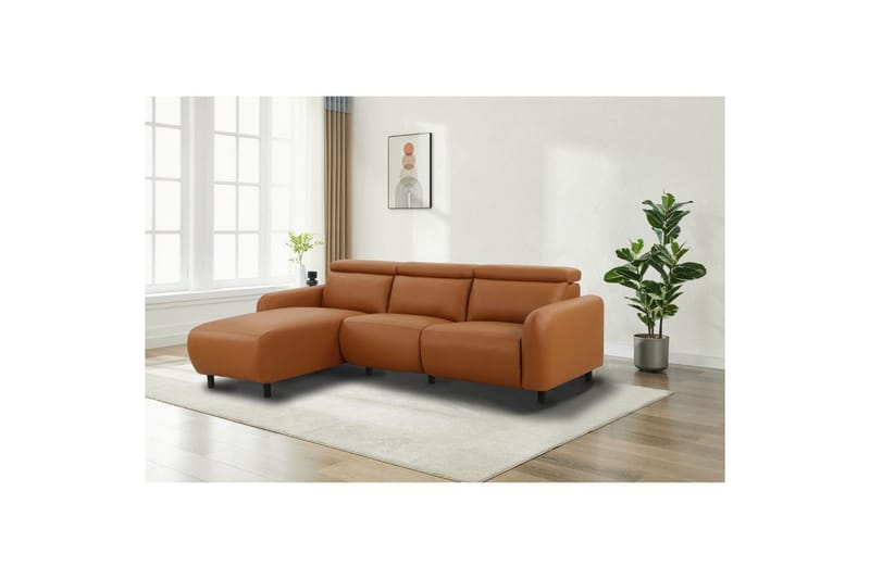 Reclinersoffa med hörn Loft24 Skaane Reclinersoffa 3-sits Brown Left-faced Artificial leather - Möbler - Soffa - Biosoffa & reclinersoffa