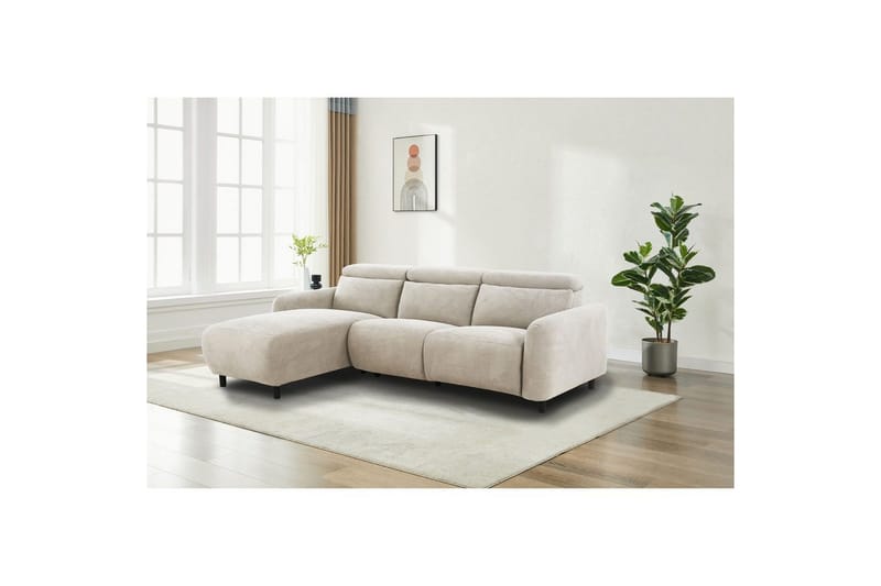 Reclinersoffa med hörn Loft24 Skaane Reclinersoffa 3-sits White Belfast fabric - Möbler - Soffa - Biosoffa & reclinersoffa