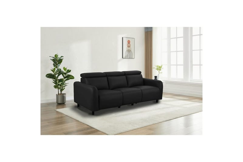 Reclinersoffa utan hörn Loft24 Skaane Reclinersoffa 3-sits Black Artificial leather - Möbler - Soffa - Biosoffa & reclinersoffa