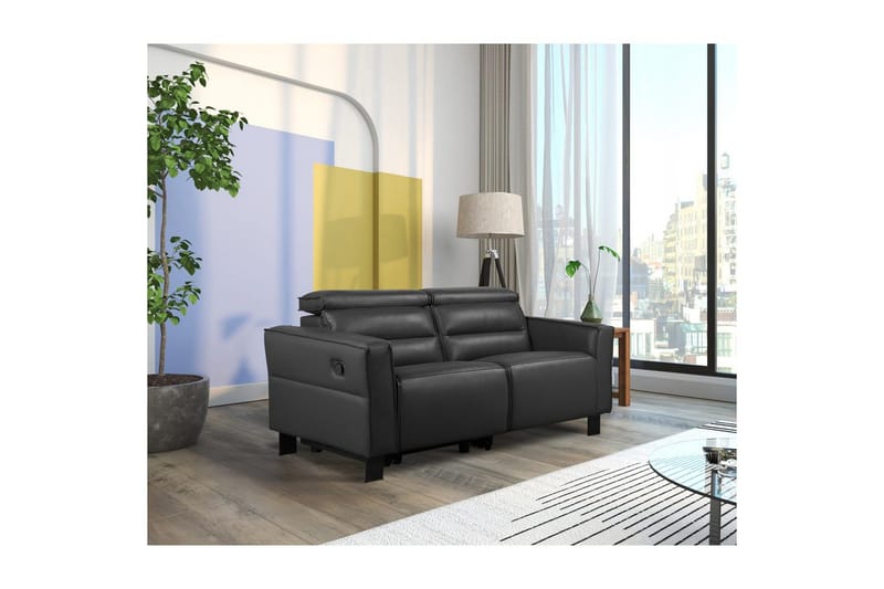 Reclinersoffa utan hörn Loft24 Soffa 2-sits Loft24 Carpari med Manuellt Fällbart Fotstöd Black Artificial leather - Möbler - Soffa - Biosoffa & reclinersoffa