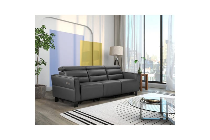 Reclinersoffa utan hörn Loft24 Soffa 3-sits Loft24 Carpari med 2 elektriska recliners Grey Artificial leather - Möbler - Soffa - Biosoffa & reclinersoffa