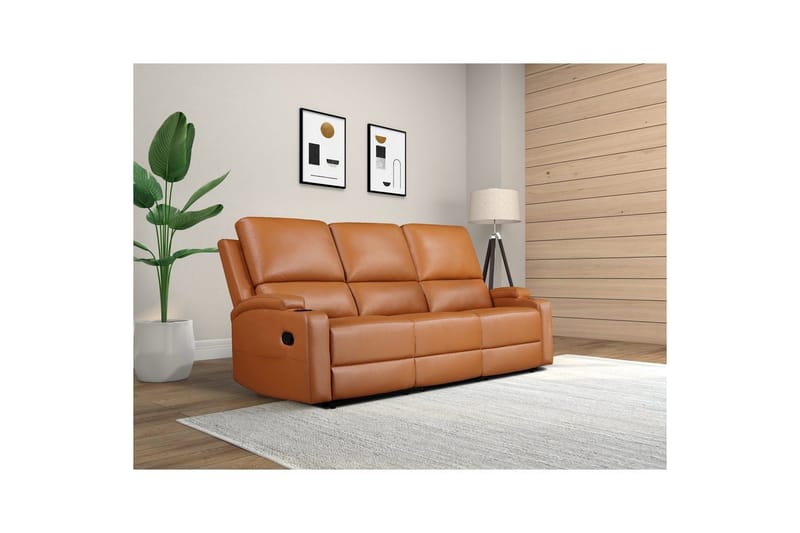 Reclinersoffa utan hörn Loft24 Soffa 3-sits Loft24 Dallas Brown Artificial leather - Möbler - Soffa - Biosoffa & reclinersoffa