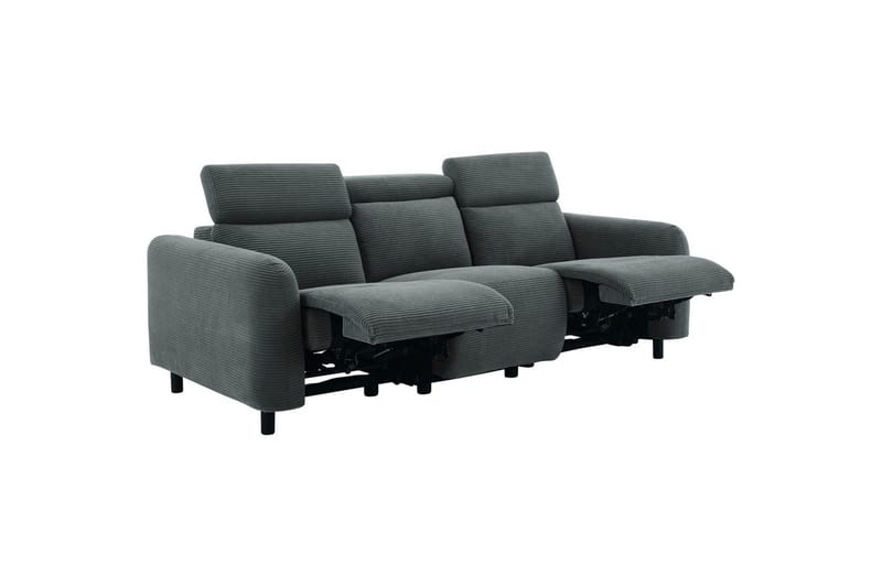 Skaane Djup 3-sits Biosoffa med Recliner och Rundade Armstöd i Tyg - Grå - Möbler - Soffa - Biosoffa & reclinersoffa