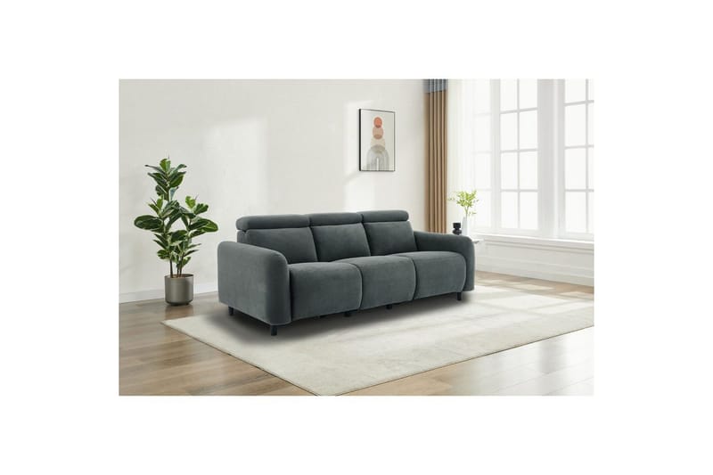 Skaane Djup 3-sits Biosoffa med Recliner och Rundade Armstöd i Tyg - Grå - Möbler - Soffa - Biosoffa & reclinersoffa