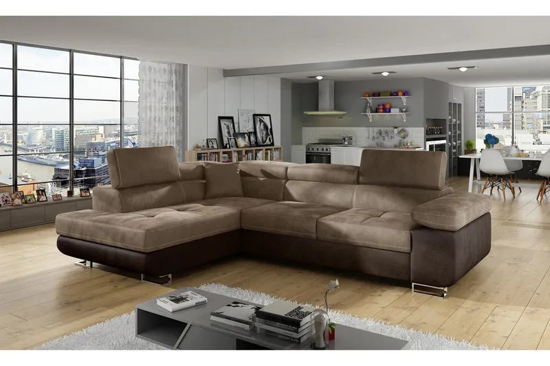 Bobis Djup Bäddsoffa med Schäslong V änster 275 cm, Brun
