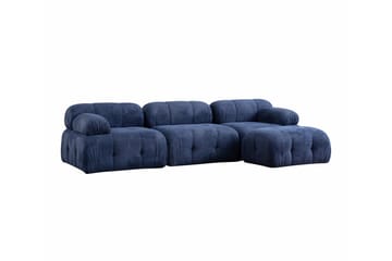 Bubblig Divansoffa Belgin 3-sits med fasta armstöd - Blå - Möbler - Soffa - Divansoffa & schäslongsoffa - 3 sits soffa med divan