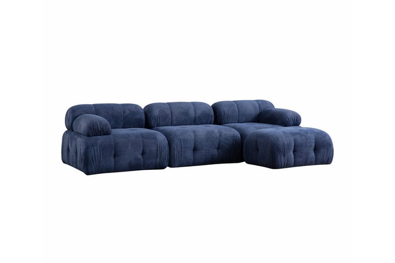 Bubblig Divansoffa Belgin 3-sits med fasta armstöd - Blå - Möbler - Soffa - Divansoffa & schäslongsoffa - 3 sits soffa med divan