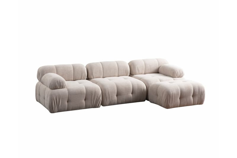 Bubblig Divansoffa Belgin 3-sits med fasta armstöd - Cream - Möbler - Soffa - Divansoffa & schäslongsoffa - 3 sits soffa med divan