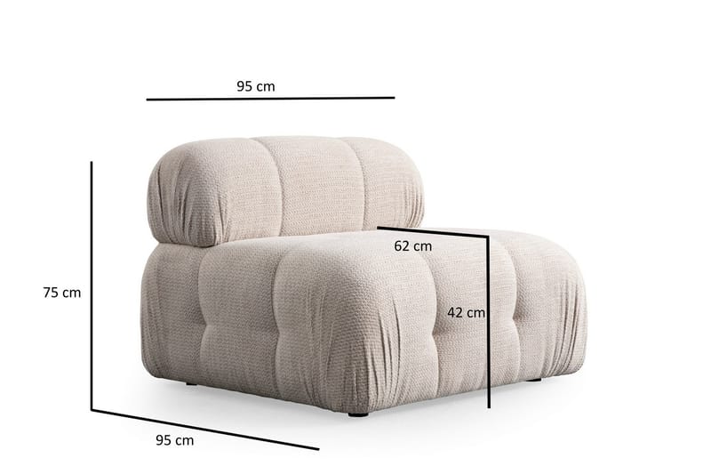 Bubblig Divansoffa Belgin 3-sits med fasta armstöd - Cream - Möbler - Soffa - Divansoffa & schäslongsoffa - 3 sits soffa med divan