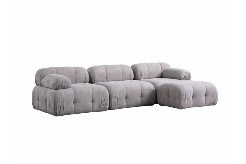Bubblig Divansoffa Belgin 3-sits med fasta armstöd - Ljusgrå - Möbler - Soffa - Divansoffa & schäslongsoffa - 3 sits soffa med divan