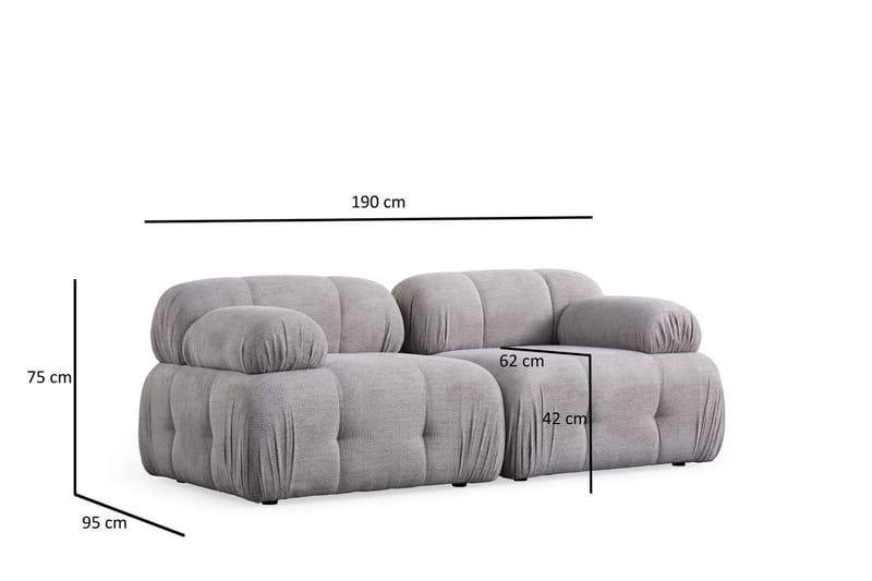Bubblig Soffa 2-sits Belgin med fasta armstöd - Ljusgrå - Möbler - Soffa - 2 sits soffa