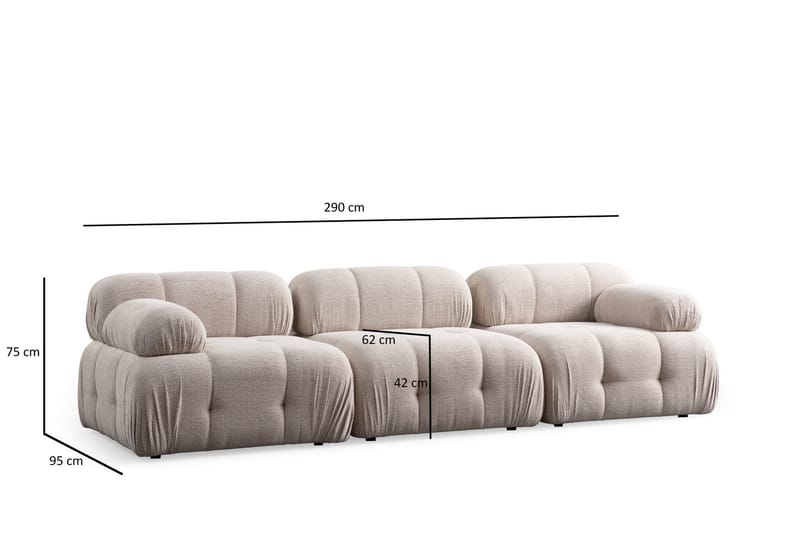 Bubblig Soffa 3-sits Belgin med fasta armstöd - Cream - Möbler - Soffa - 3 sits soffa
